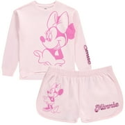 DISNEY Girls Minnie Mouse Crewneck Sweatshirt and Shorts Clothing Set- Little and Big Girl Sizes 4-16, Pink, 7-8